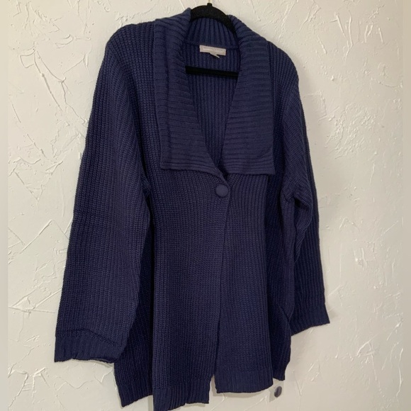 Woman Within Shawl Collar Shaker Knit Navy Blue Sweater Sz Large (18-20) - Picture 6 of 8